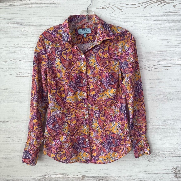 HAWES & CURTIS Mustard and Purple Floral Paisley Fitted Button Down Shirt UK 10 - Picture 5 of 11